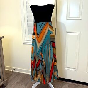 Lapis Bandeau mix media maxi dress with chiffon skirt with godets Medium